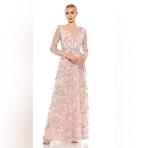 Mac Duggal 70224 Pink Floral Appliqué Long Sleeve Illusion Gown size 8 NWT